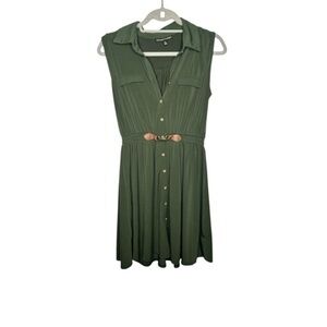 Always Indigo Green Sleeveless Button-Up Dress
